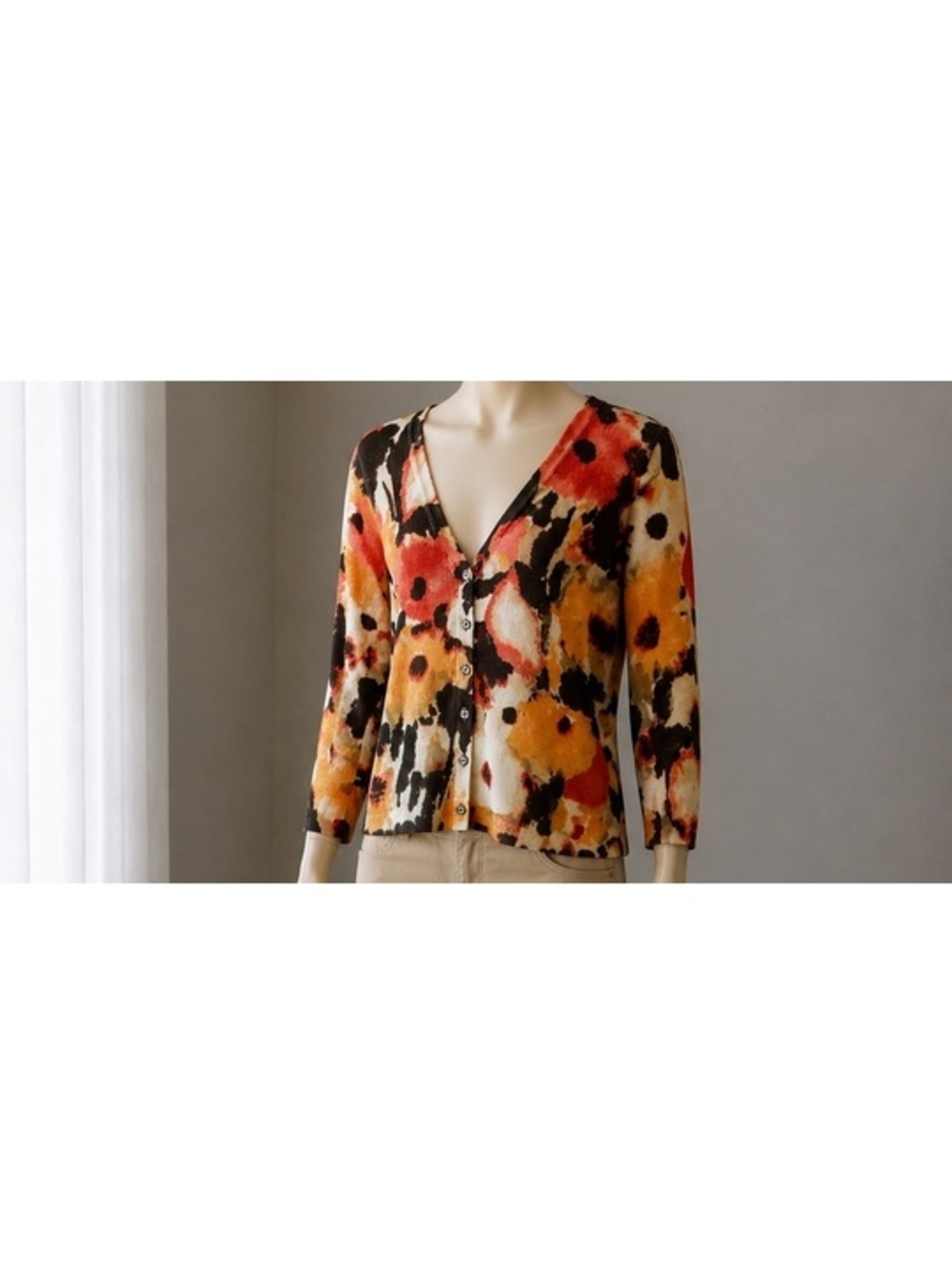 Jones New York Collection Floral Cardigan Sweater Size Large